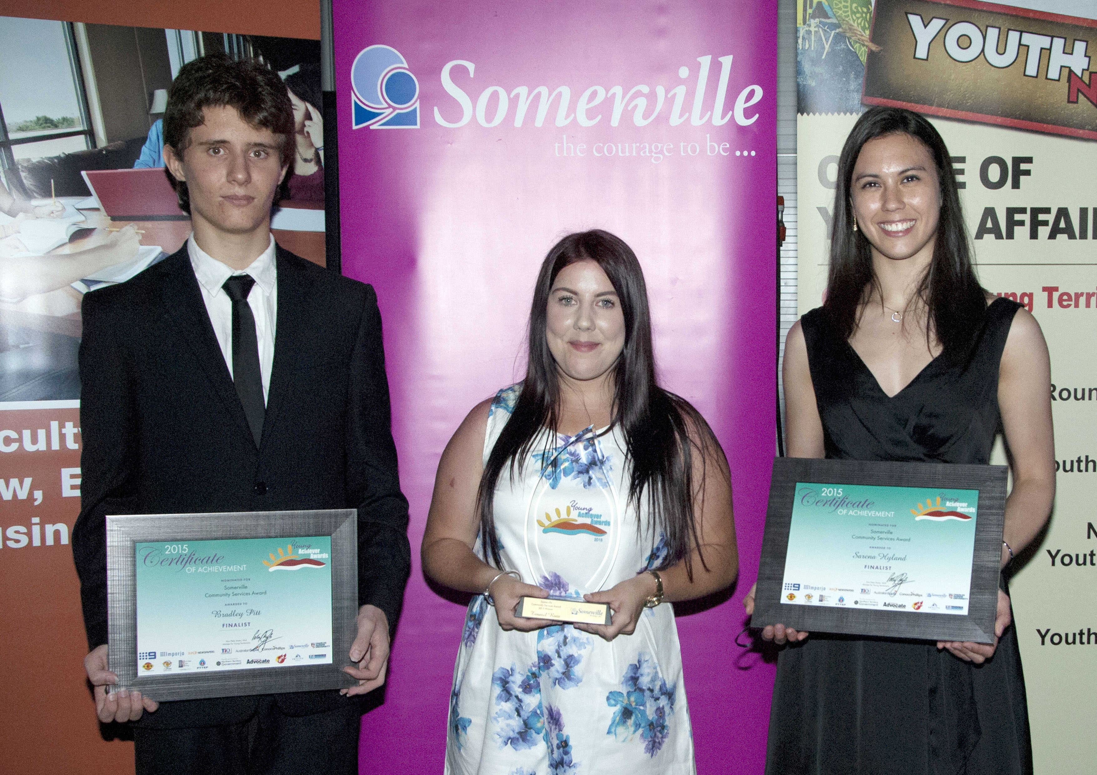 Tenneil Ross (center), with Somerville Community Services Award finalists Bradley Pitt &amp; Sarena Hyland.